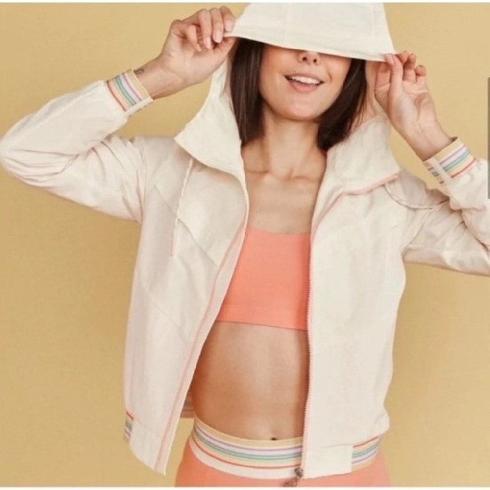 Marine Layer Windbreaker Jacket Womens Small Cream Rainbow Tennis Prep